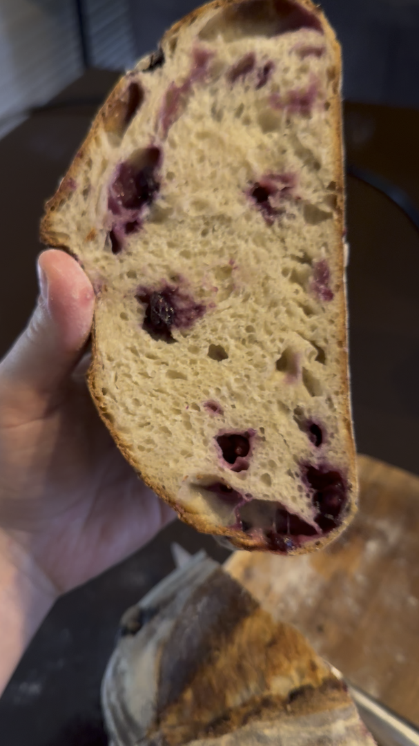 Blueberry lemon swirl sourdough loaf crumb